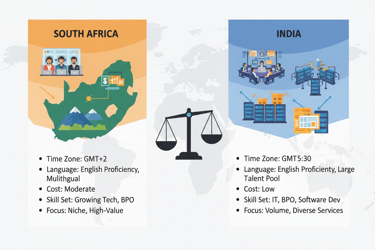 South Africa vs India outsourcing comparison for UK companies