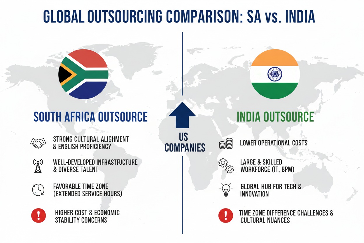Comparing SA and India outsource for US companies infographic