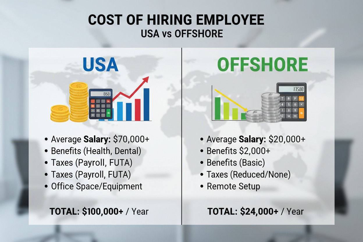 salary comparison USA vs offshore workforce infographic