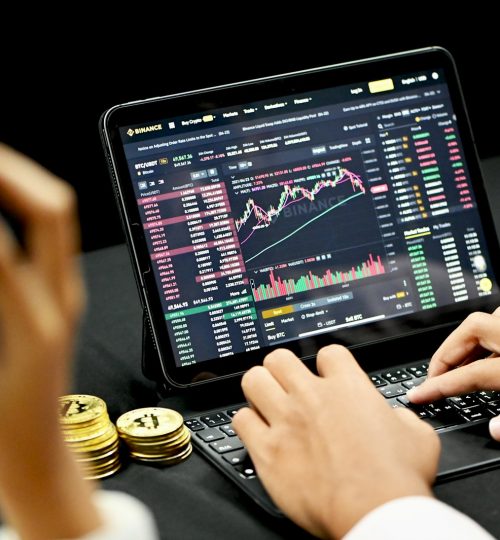 person using black tablet computer